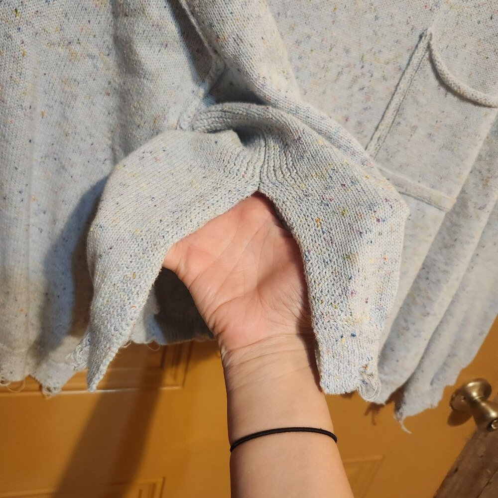 Evelyn Blue Womens Size Med Speckled Knit Sweater Distressed Hem Split Seam Blue - Picture 10 of 10